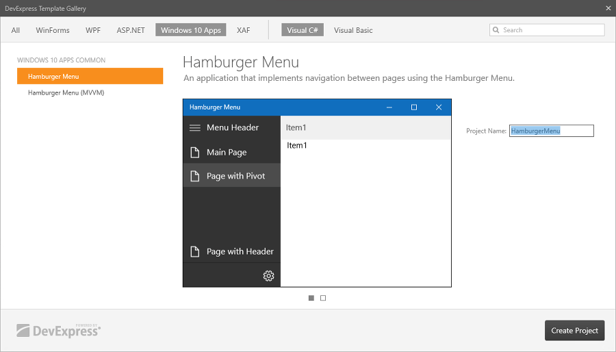 Hamburger Template Gallery