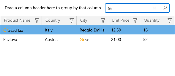 WinUI Data Grid - Customize Search Results