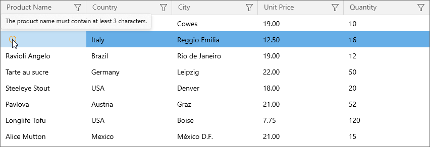 DevExpress WinUI Grid - ColumnBase Validate