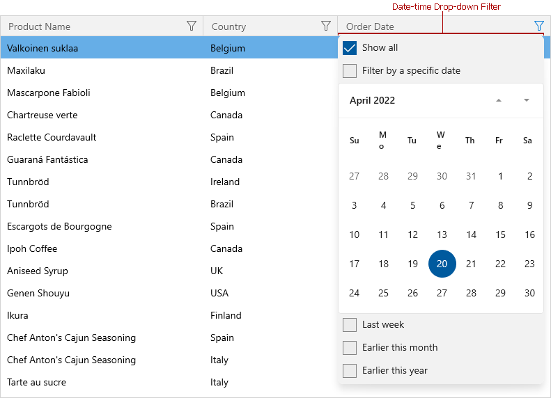 WinUI Grid: Date-time Filter