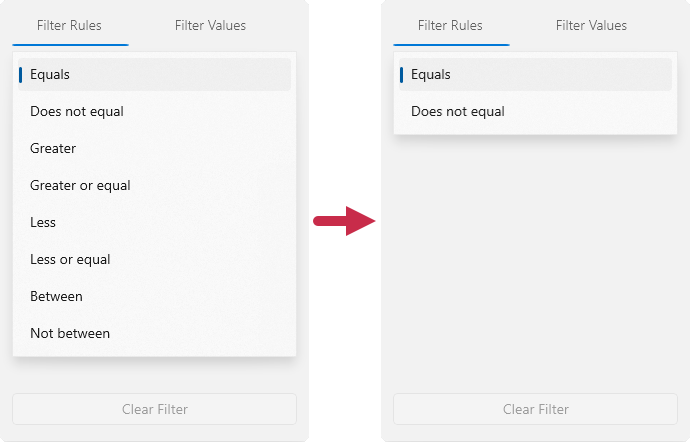 WinUI Grid - Customize the Operator List