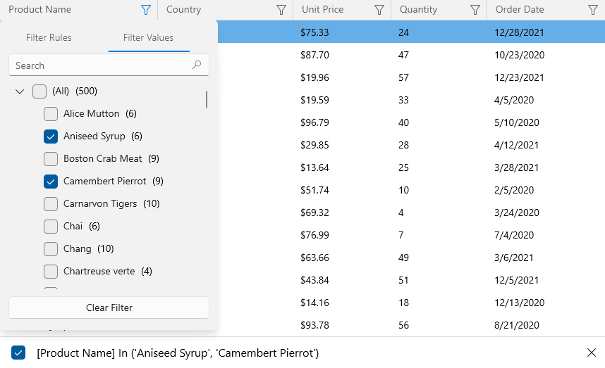 WinUI Grid - Excel Filter