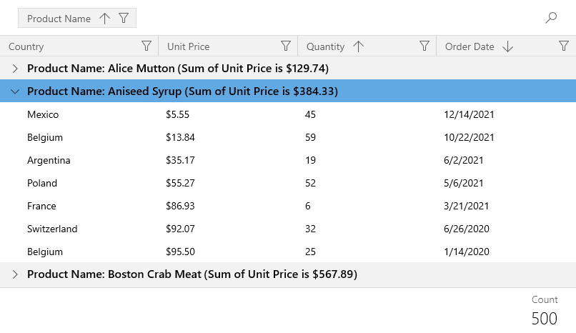 WinUI Grid - Display Summaries