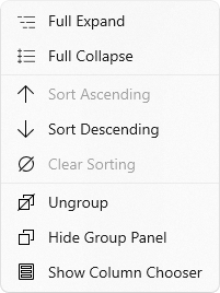 WinUI Grid - Grouped Column Header's Context Menu