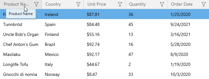 WinUI Grid - Trimmed Column Header Tooltip