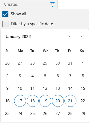 WinUI Grid - Virtual Sources Date Filter