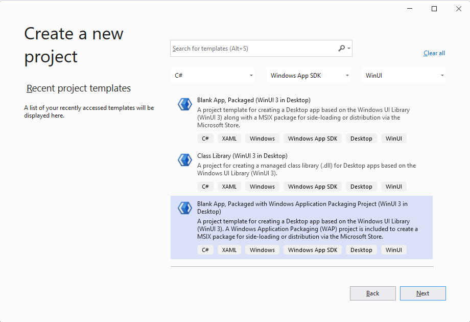 WinUI 3 templates in Visual Studio - Windows apps