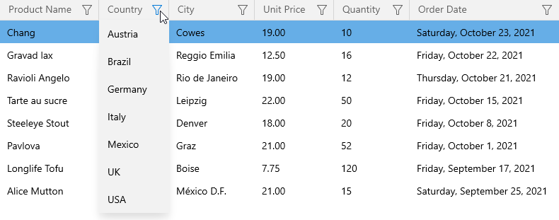 WinUI Grid: Drop-down Filter