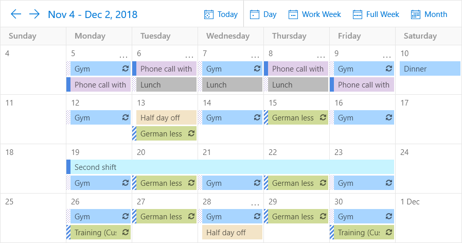 DevExpress WinUI Scheduler - Month View