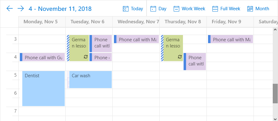 DevExpress WinUI Scheduler - Week View