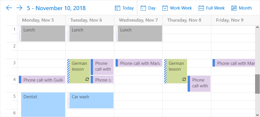 DevExpress WinUI Scheduler - Work Week View