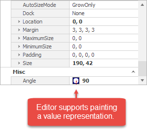 Editor supports painting a representation of an object's value
