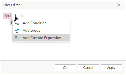 FilterControl - Add Custom Expressions menu