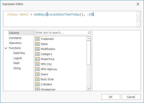 FilterControl-Custom Expressions-Expression Editor