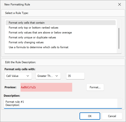 Format Rule - Description in Rule Editor