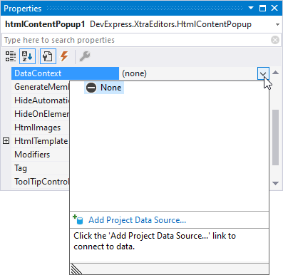 HtmlContentPopup - Data Context
