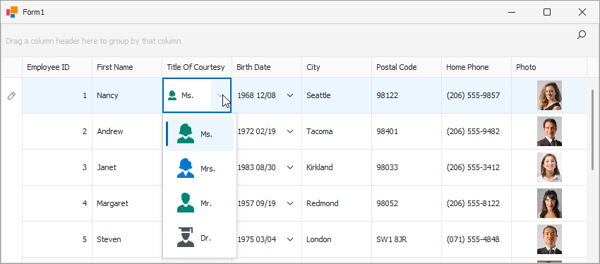 DevExpress WinForms assign ImageComboBoxEdit to Data Grid column