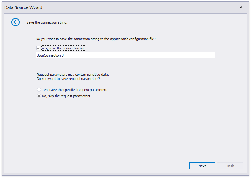 Save connection string for JSON data source