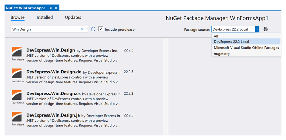 NuGet Package Manager - Local Package Source