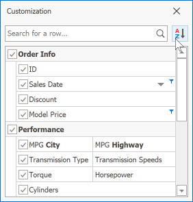 Vertical Grid - Advanced Customization Form Sort