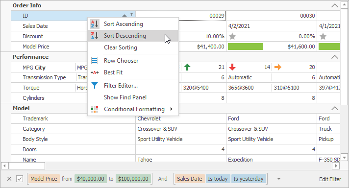 Vertical Grid Sorting