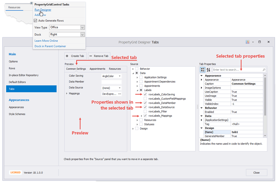 Property Grid - Tabs Design Time