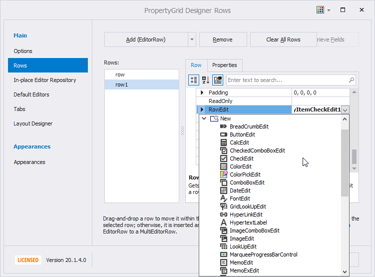 Property Grid - Row Editors