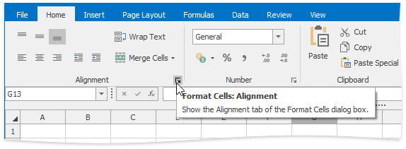 alignment dialog box launcher