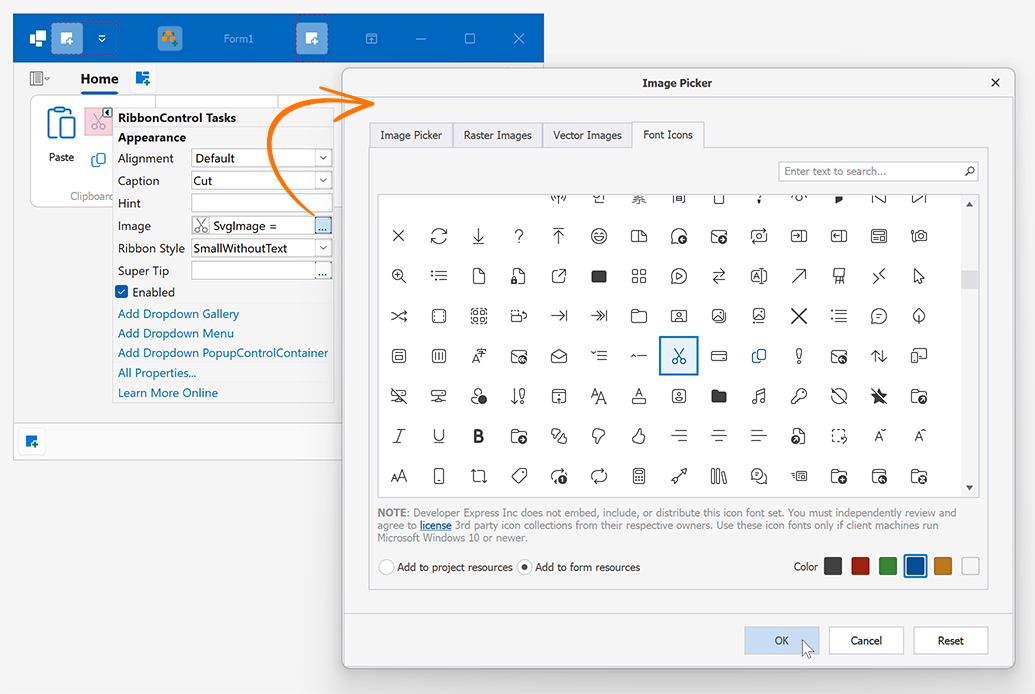 Assign a Font Icon Image -- WinForms Ribbon