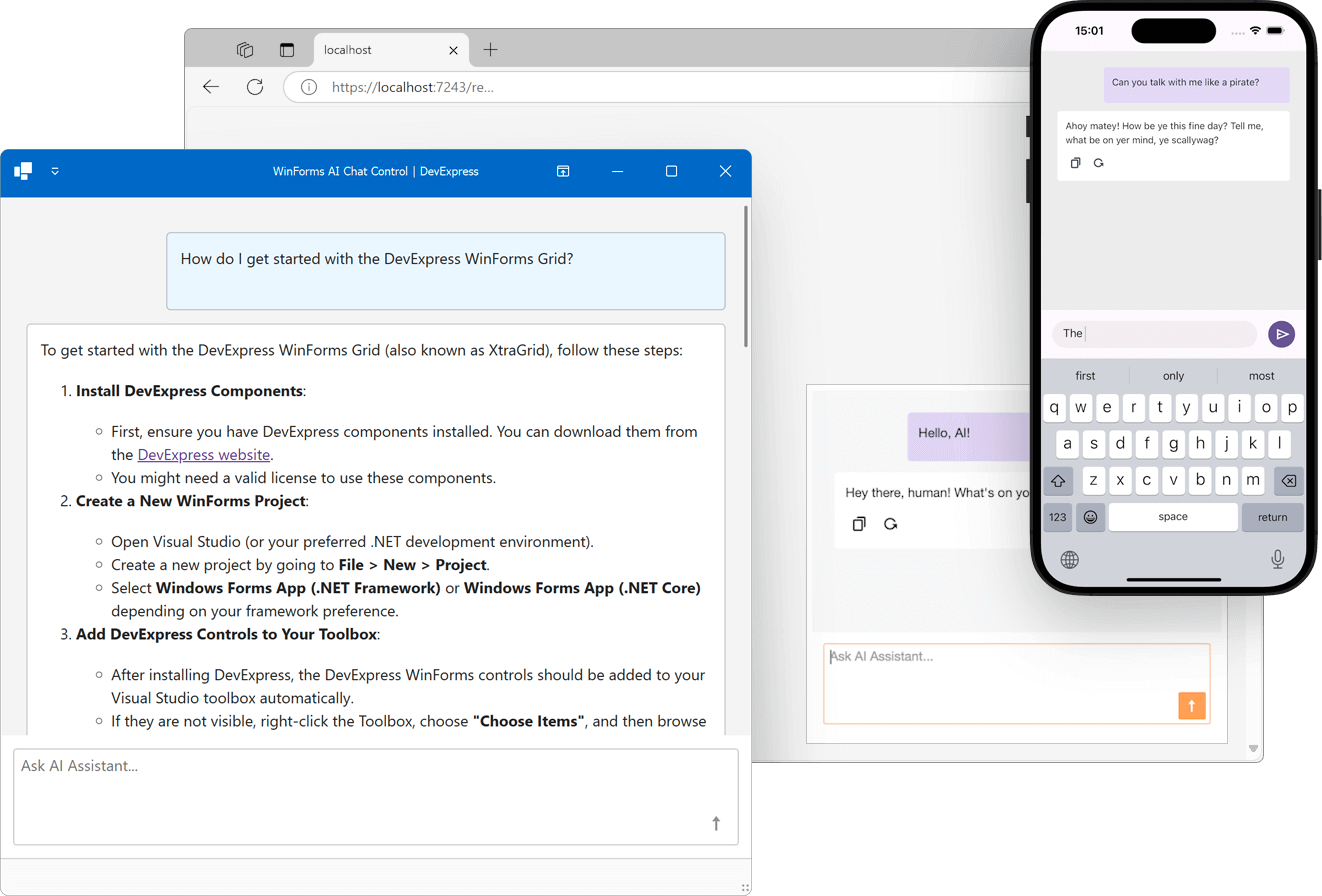 DevExpress Blazor AI Chat in WinForms, WPF, .NET MAUI Apps