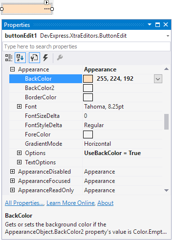 Button editor custom back color