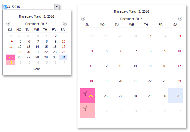 calendarcontrol validations for min and max date