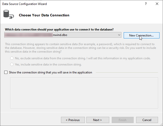 Choose data connection in WinForms Data Source Configuration Wizard