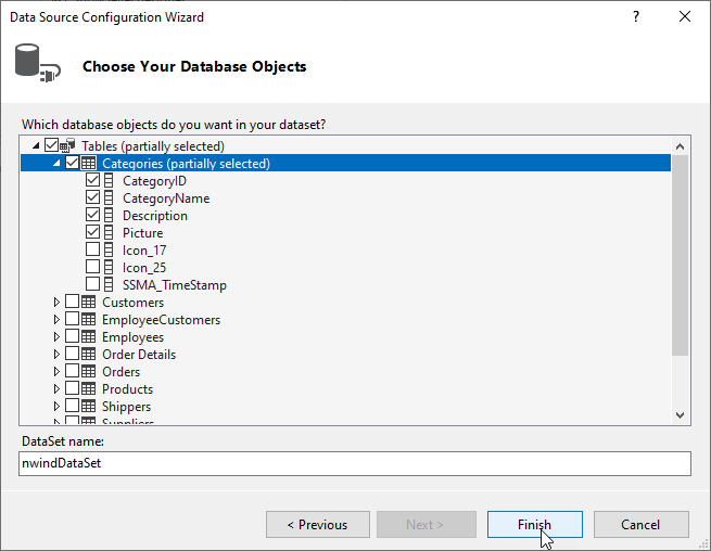 Select database objects in WinForms Data Source Configuration Wizard