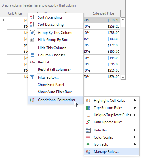 Conditional Formatting menu