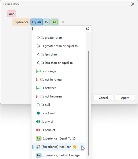 WinForms Data Grid - Conditional Format Filters in Filter Editor, DevExpress