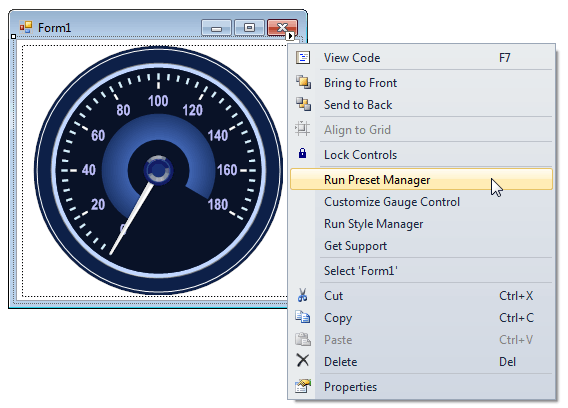 Contextual menu - Run Preset Manager 