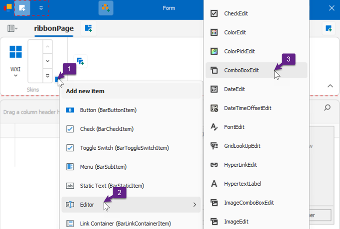 WinForms - Create a ComboBox BarItem at Design Time, DevEXpress