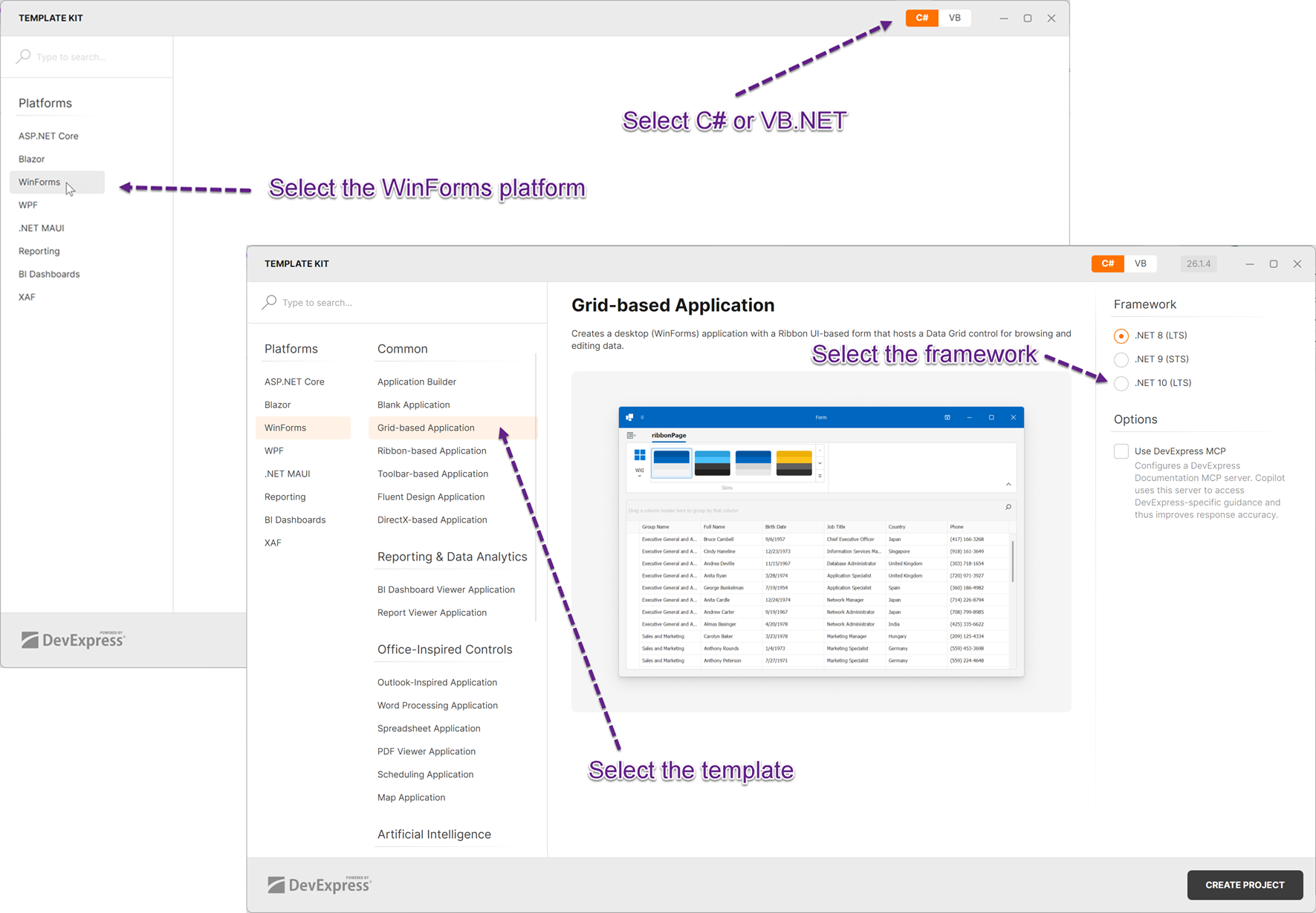 WinForms - Create a Project with Template Kit, DevExpress