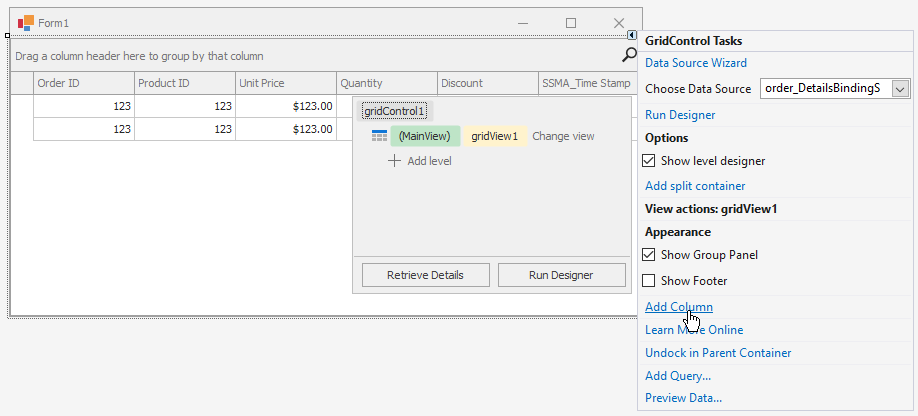 WinForms Data Grid create column in the smart tag