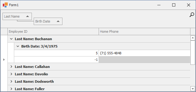 WinForms Data Grid add new row to focused group