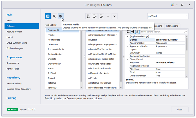 Data Grid - Binding - Retrieve Fields