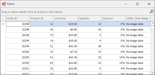 WinForms Data Grid bound to Order Details table Northwind database