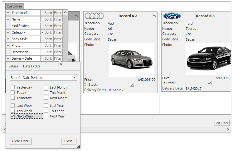 Data Grid - Cards - CardView Customization