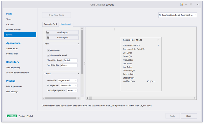 Data Grid - Cards - Designer Tab 2