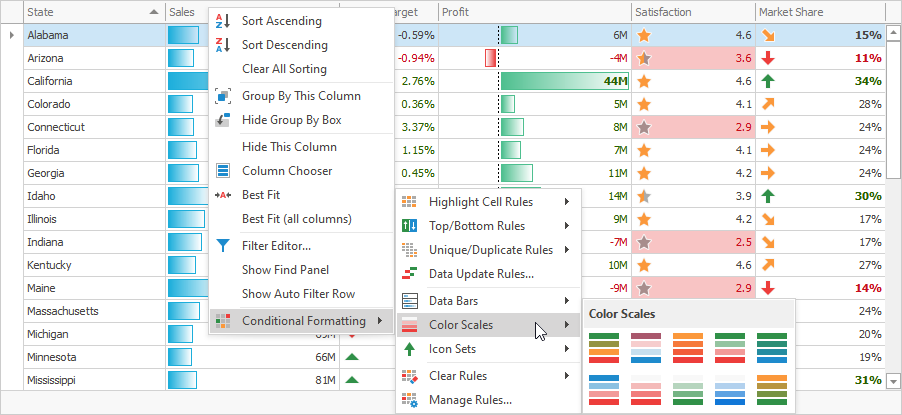 Data Grid - Conditional Formatting - Runtime Menu