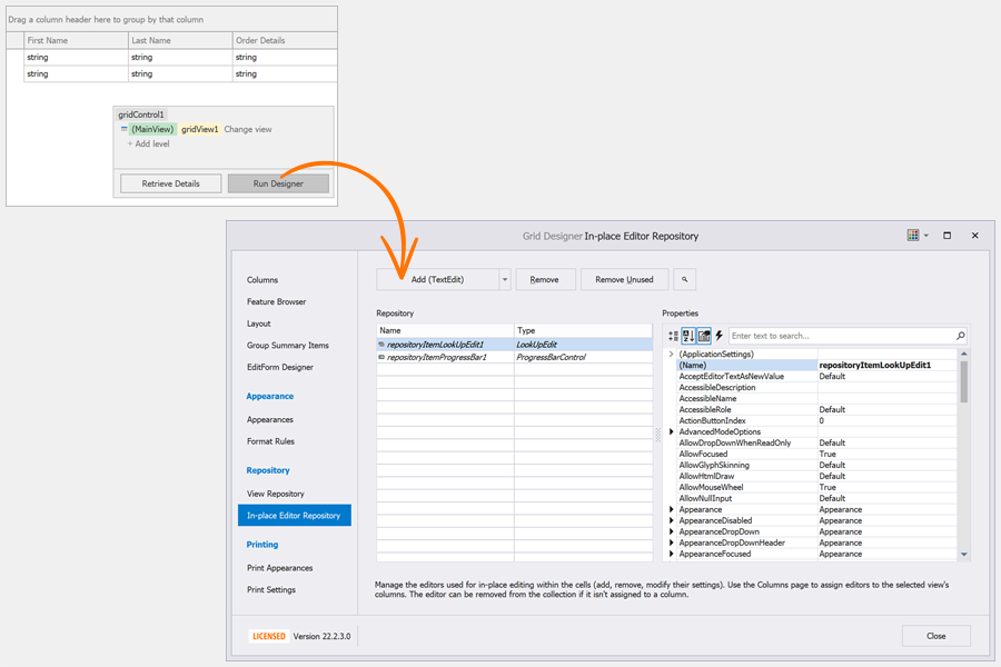 Data Grid - Repository Items Designer