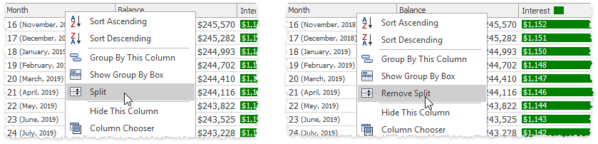 Data Grid - Split - Menu