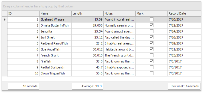 Data Grid - Summaries - Example 1