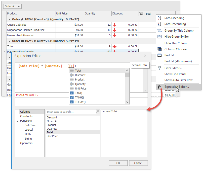 Data Grid - Unbound Columns - RT Expression Editor